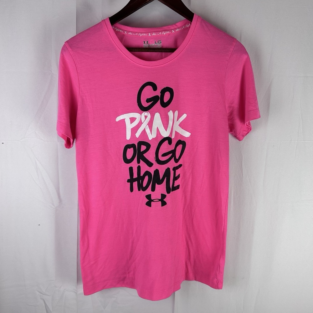 Under Armour Semi Fitted Go Pink Or‎ Go Home Logo Womens Pink T-shirt Size Large